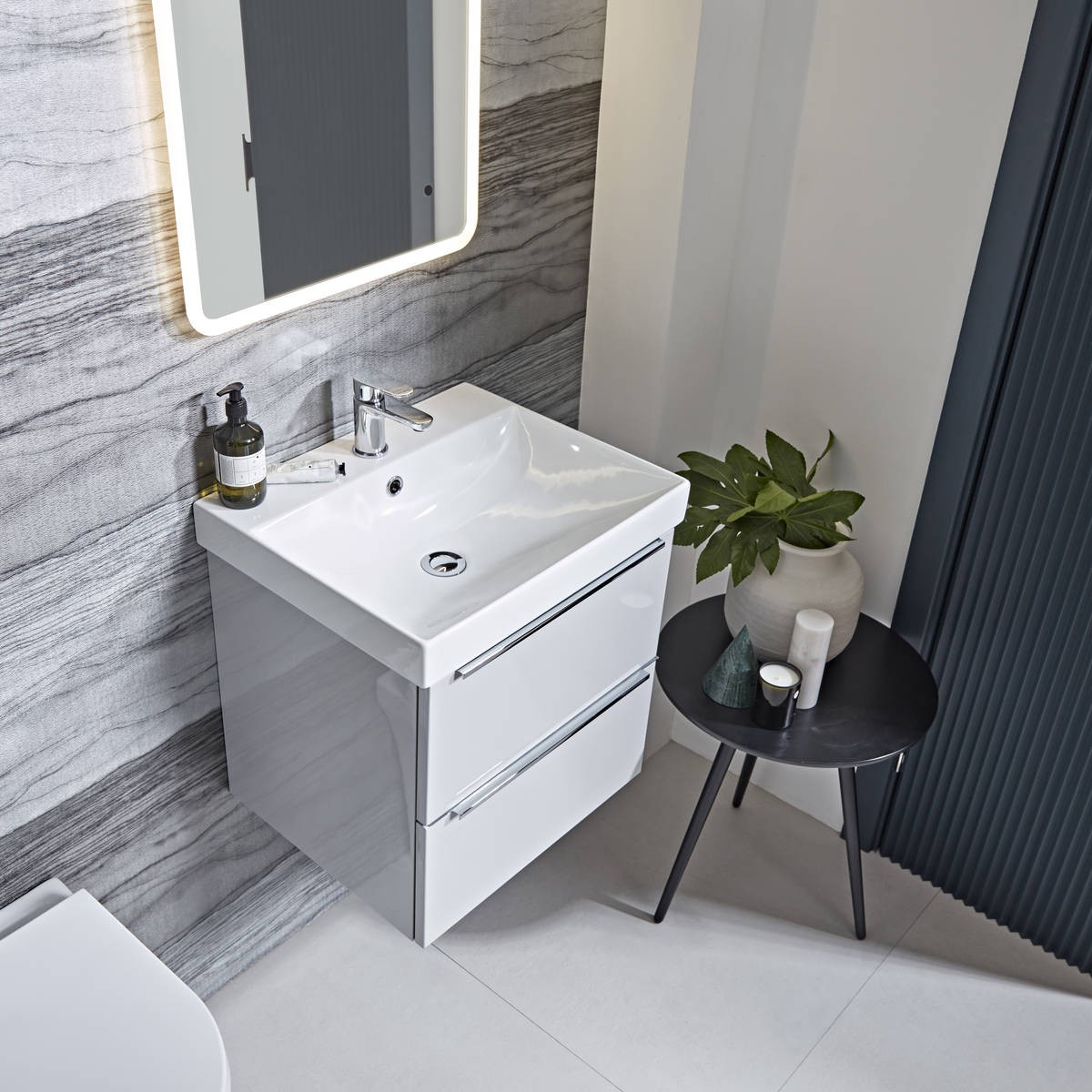 Cadence Gloss Light Grey Double Drawer Wall Hung Vanity Unit & Isocast Basin 500mm