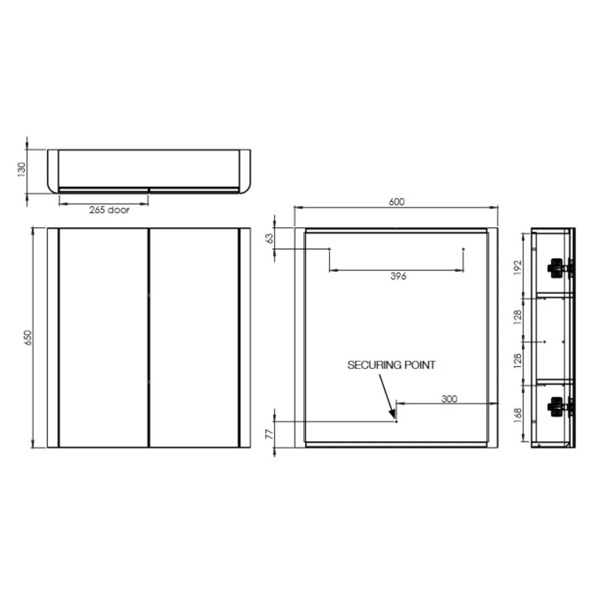 Compass Gloss Clay Double Door Mirrored Bathroom Cabinet 600mm