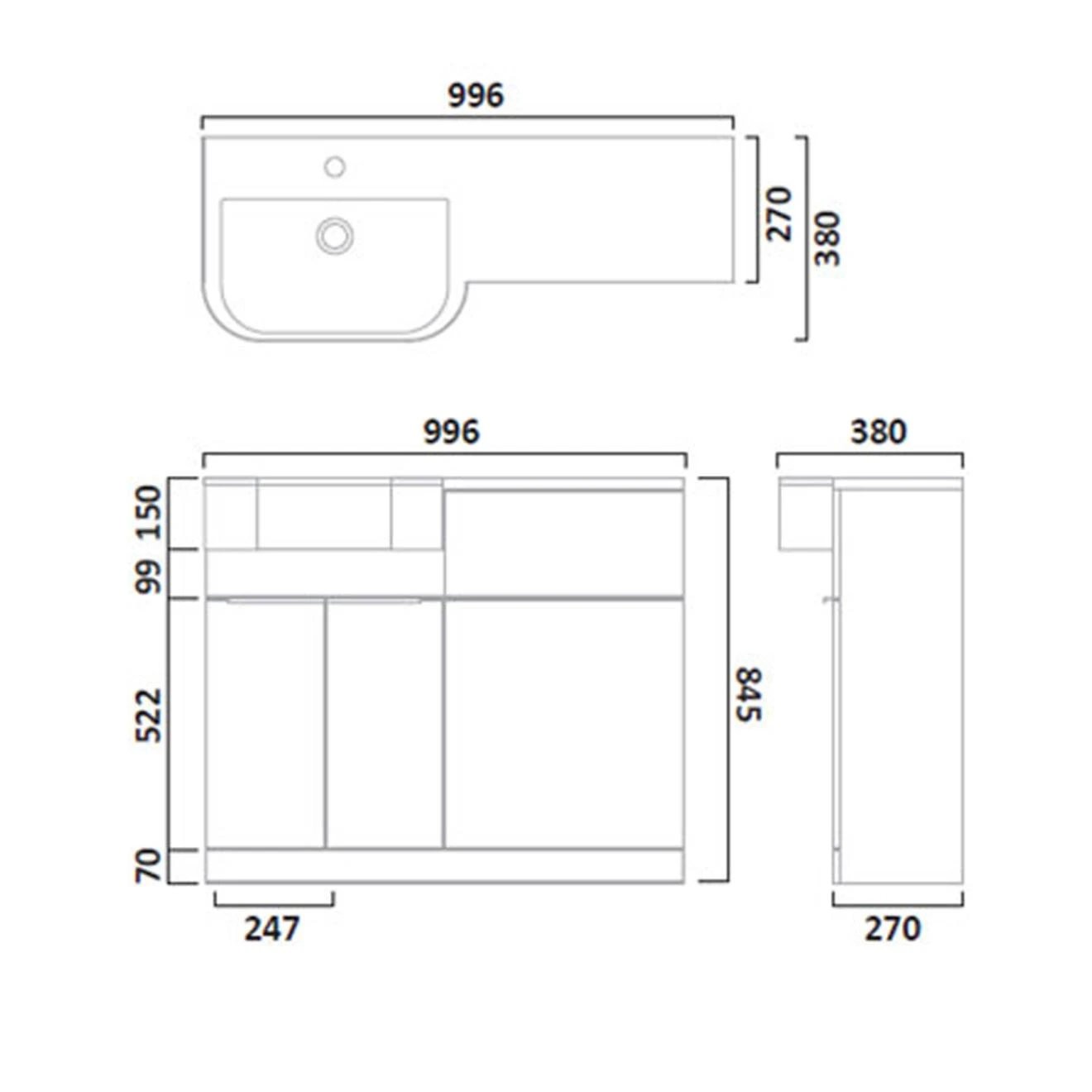 Tavistock Match Gloss Clay Combination Unit & Basin 1000mm Left Hand