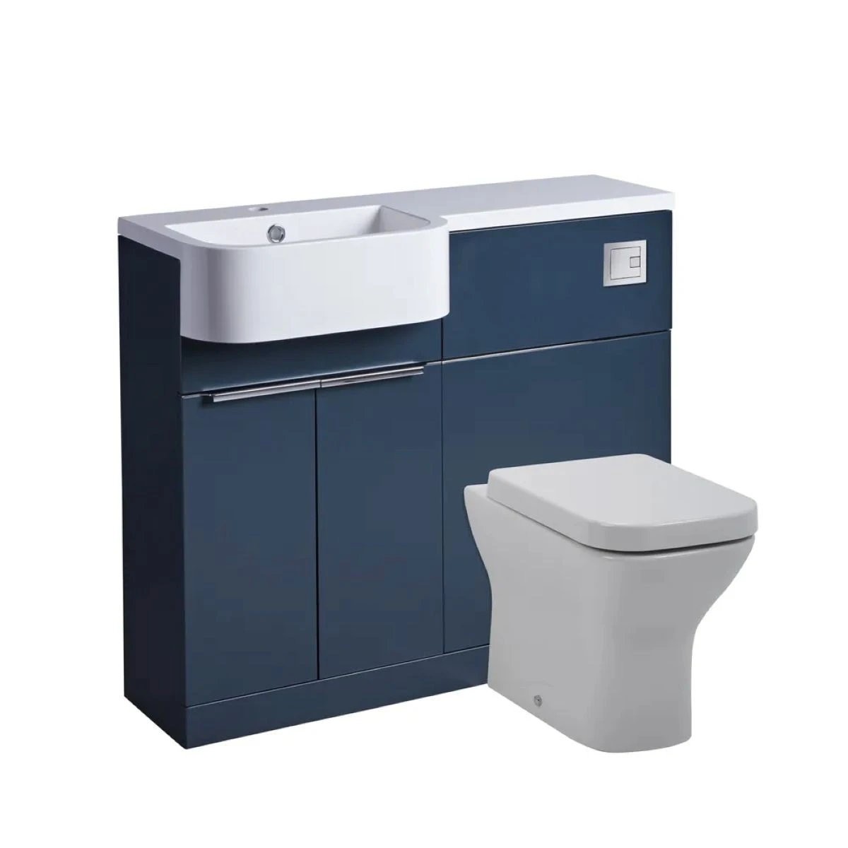 Tavistock Match Matt Oxford Blue Combination Unit & Basin with Chrome Handles 1000mm Left Hand