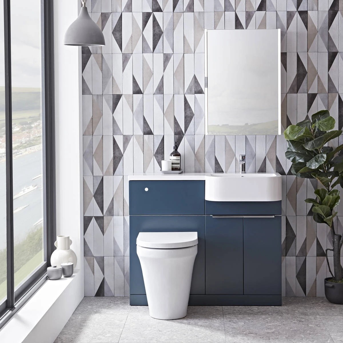 Tavistock Match Matt Oxford Blue Combination Unit & Basin 1000mm Right Hand 