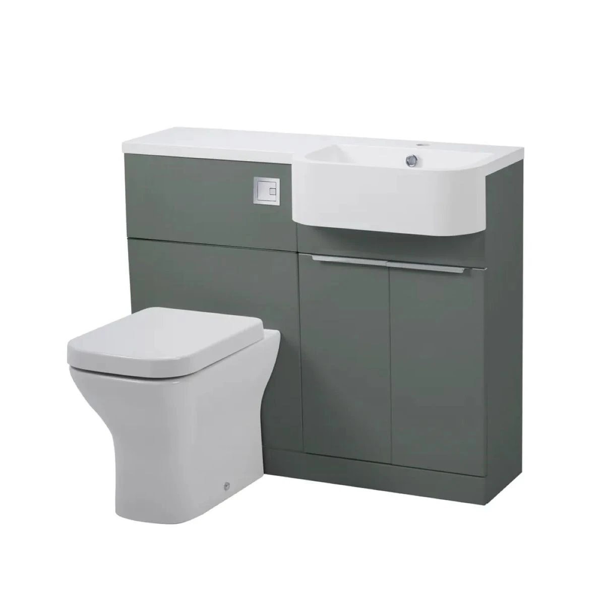 Tavistock Match Matt Viridian Green Combination Unit & Basin with Chrome Handles 1000mm Right Hand