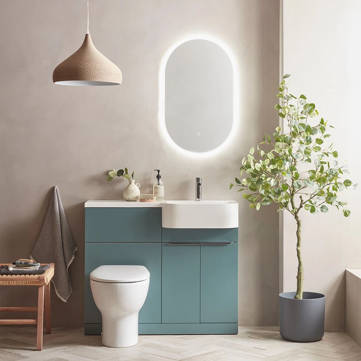 Tavistock Match Matt Viridian Green Combination Unit & Basin with Chrome Handles 1000mm Right Hand