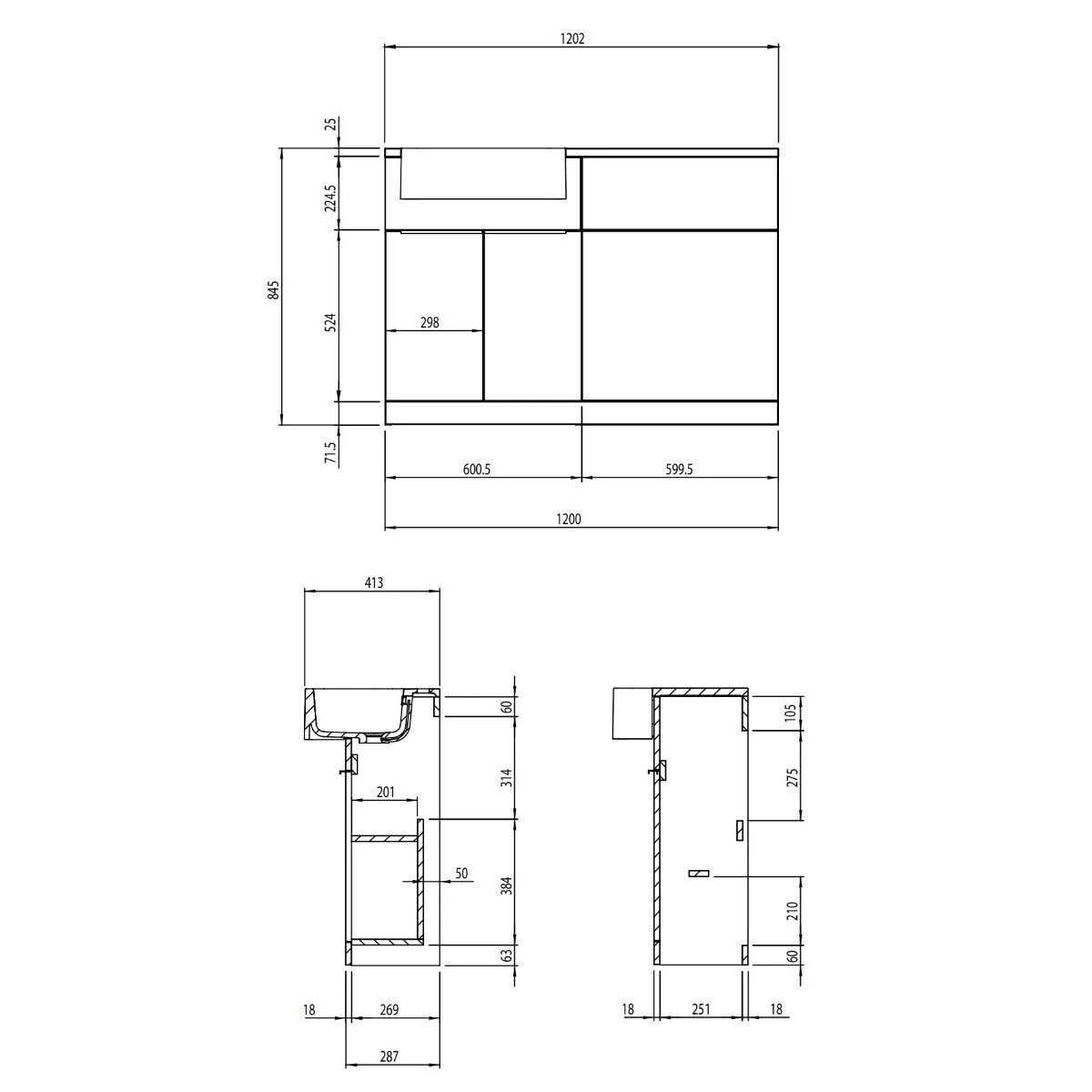 Tavistock Match Gloss Clay Combination Unit & Basin 1200mm Right Hand