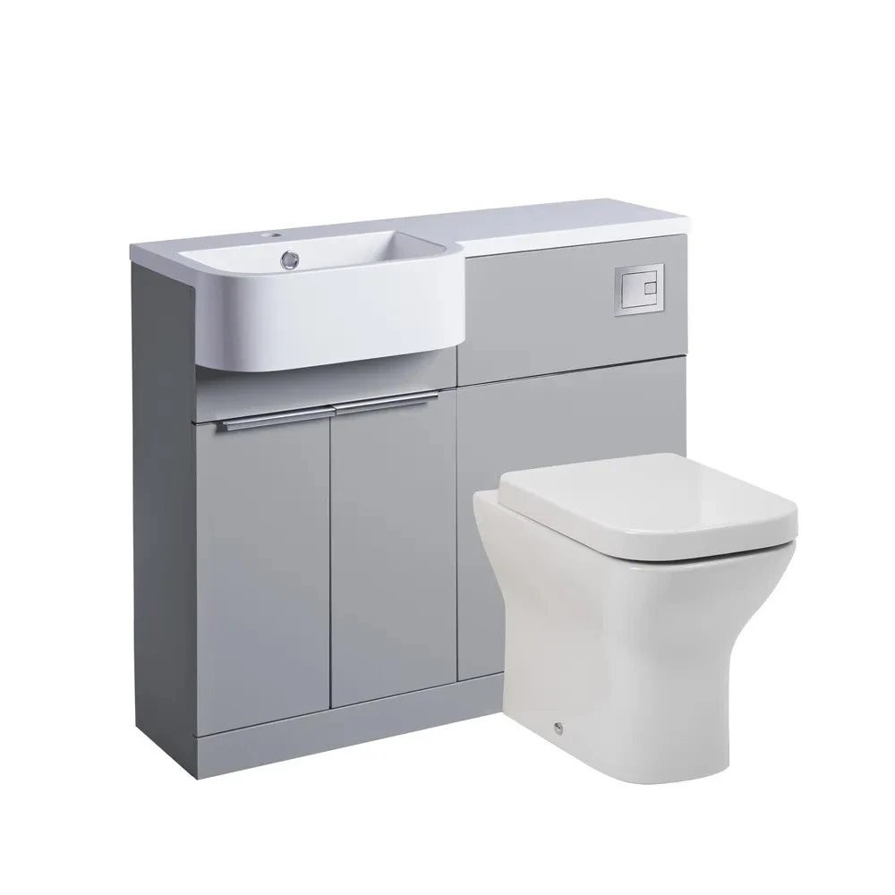 Tavistock Match Gloss Light Grey Combination Unit & Basin with Chrome Handles 1200mm Left Hand