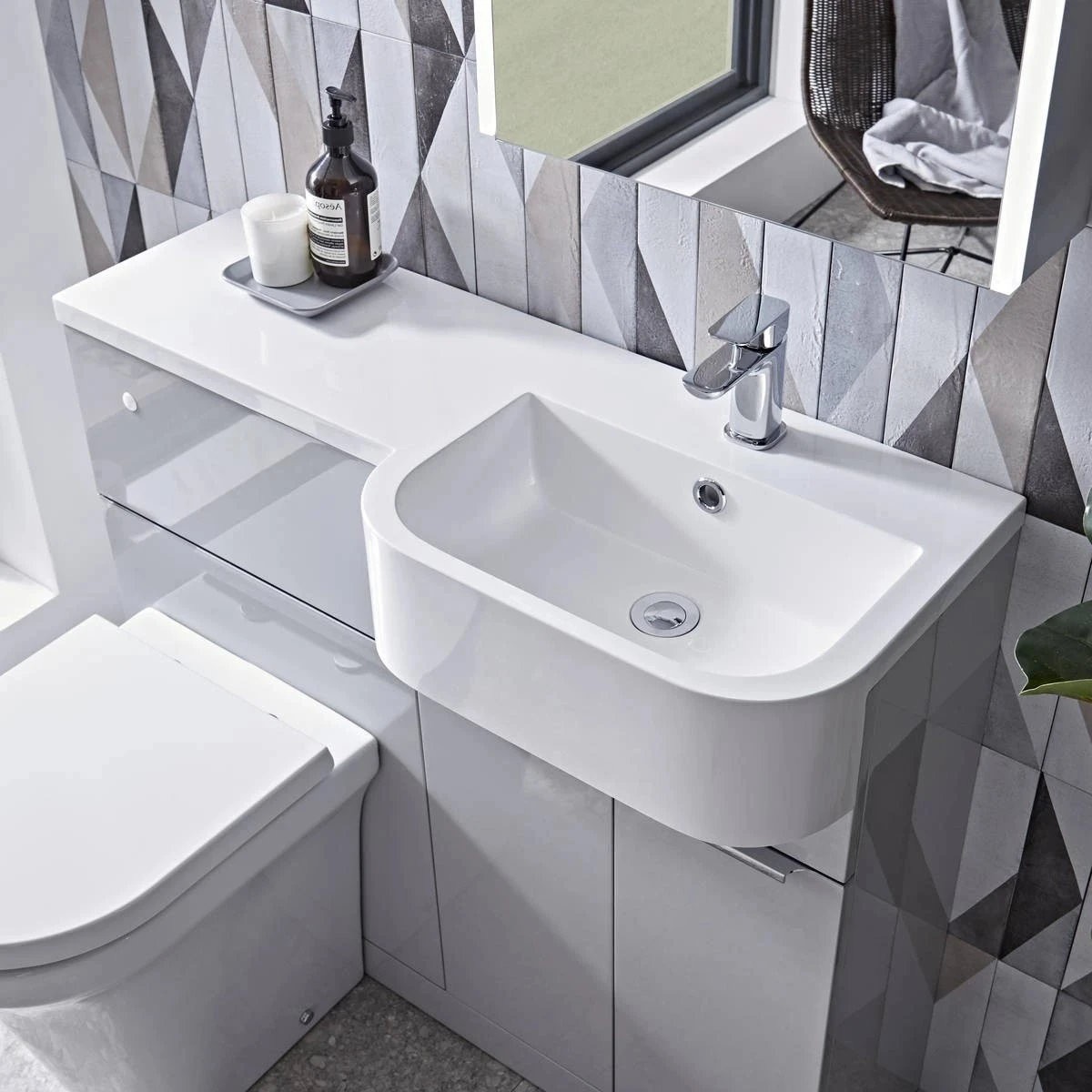 Tavistock Match Gloss Light Grey Combination Unit & Basin with Chrome Handles 1200mm Right Hand