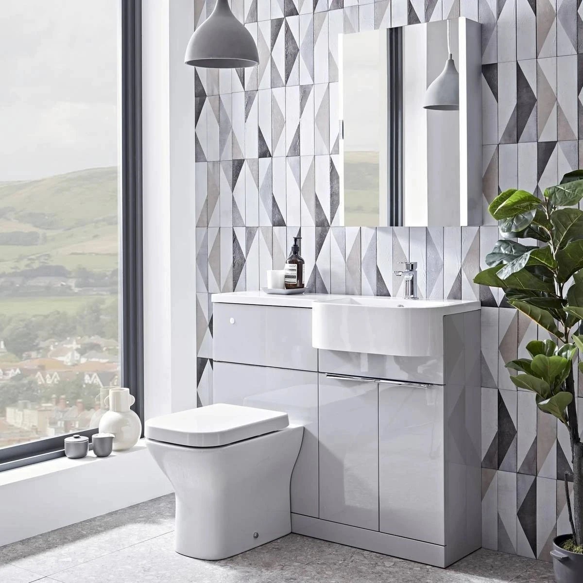 Tavistock Match Gloss Light Grey Combination Unit & Basin with Chrome Handles 1200mm Right Hand