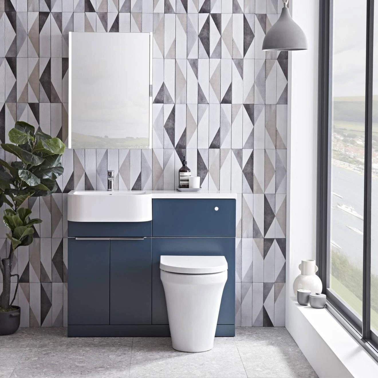 Match Matt Oxford Blue Combination Unit & Basin 1200mm Left Hand 