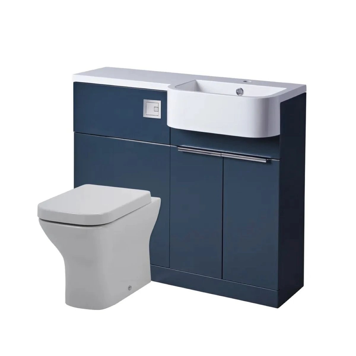 Match Matt Oxford Blue Combination Unit & Basin with Chrome Handles 1200mm Right Hand