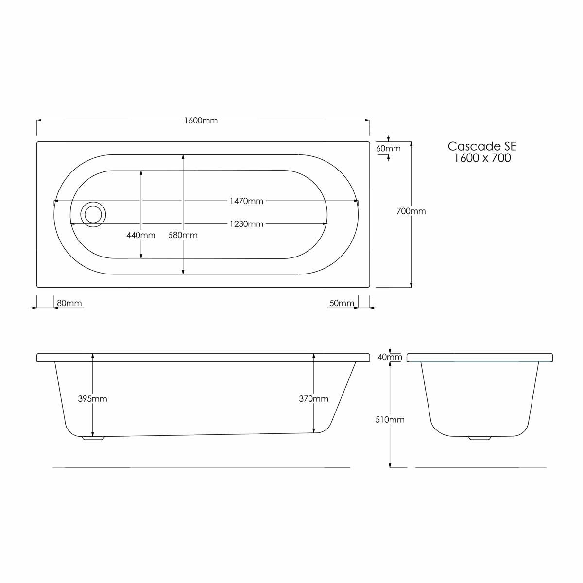 Trojan Cascade Single Ended Bath 1600x700mm