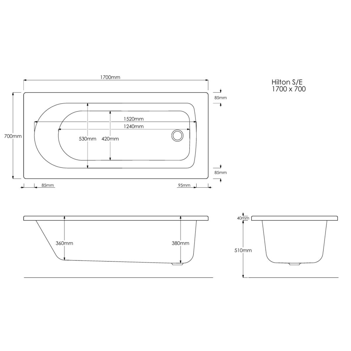 Trojan Hilton Single Ended Bath 1700x700mm