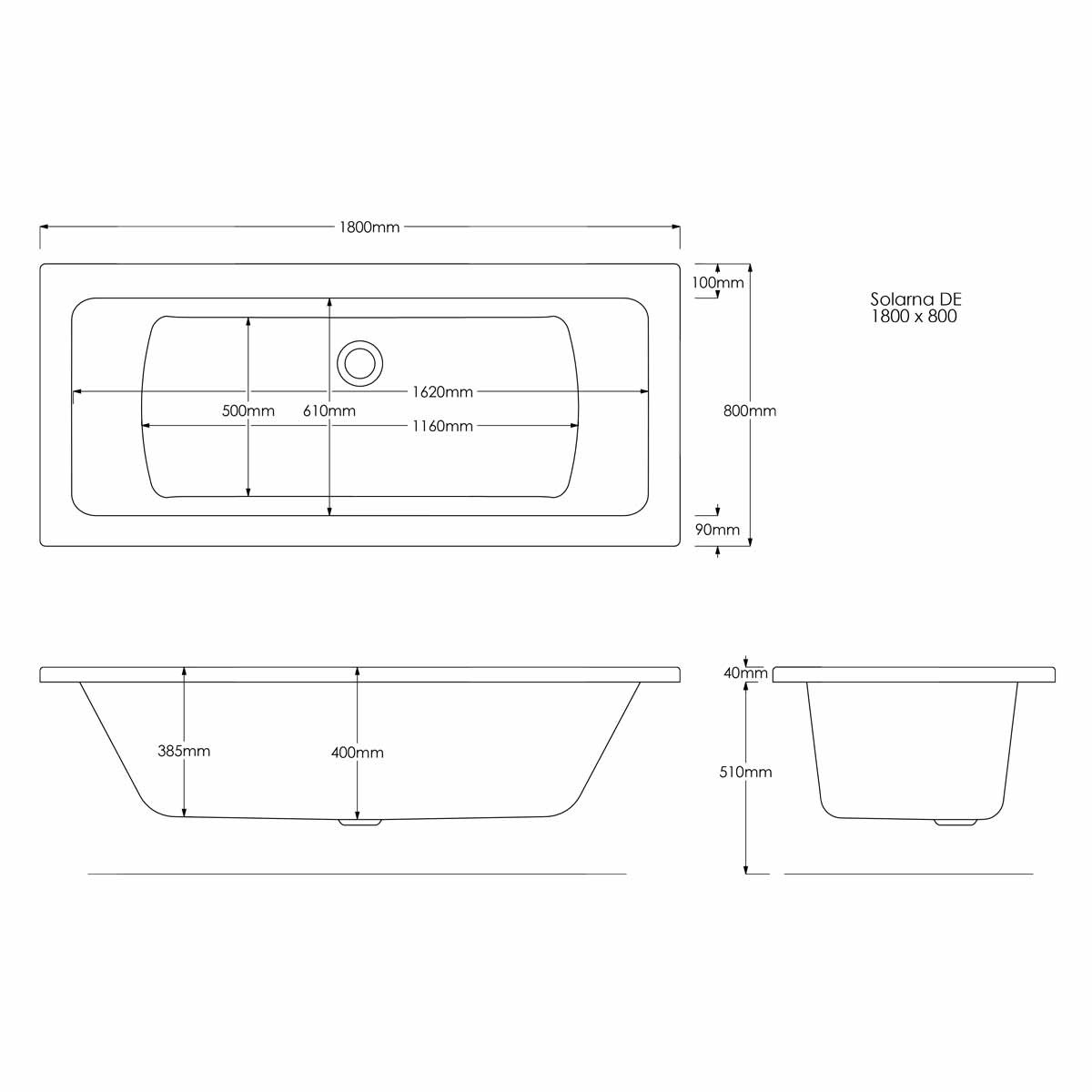 Trojan Solarna Double Ended Bath 1800x800mm