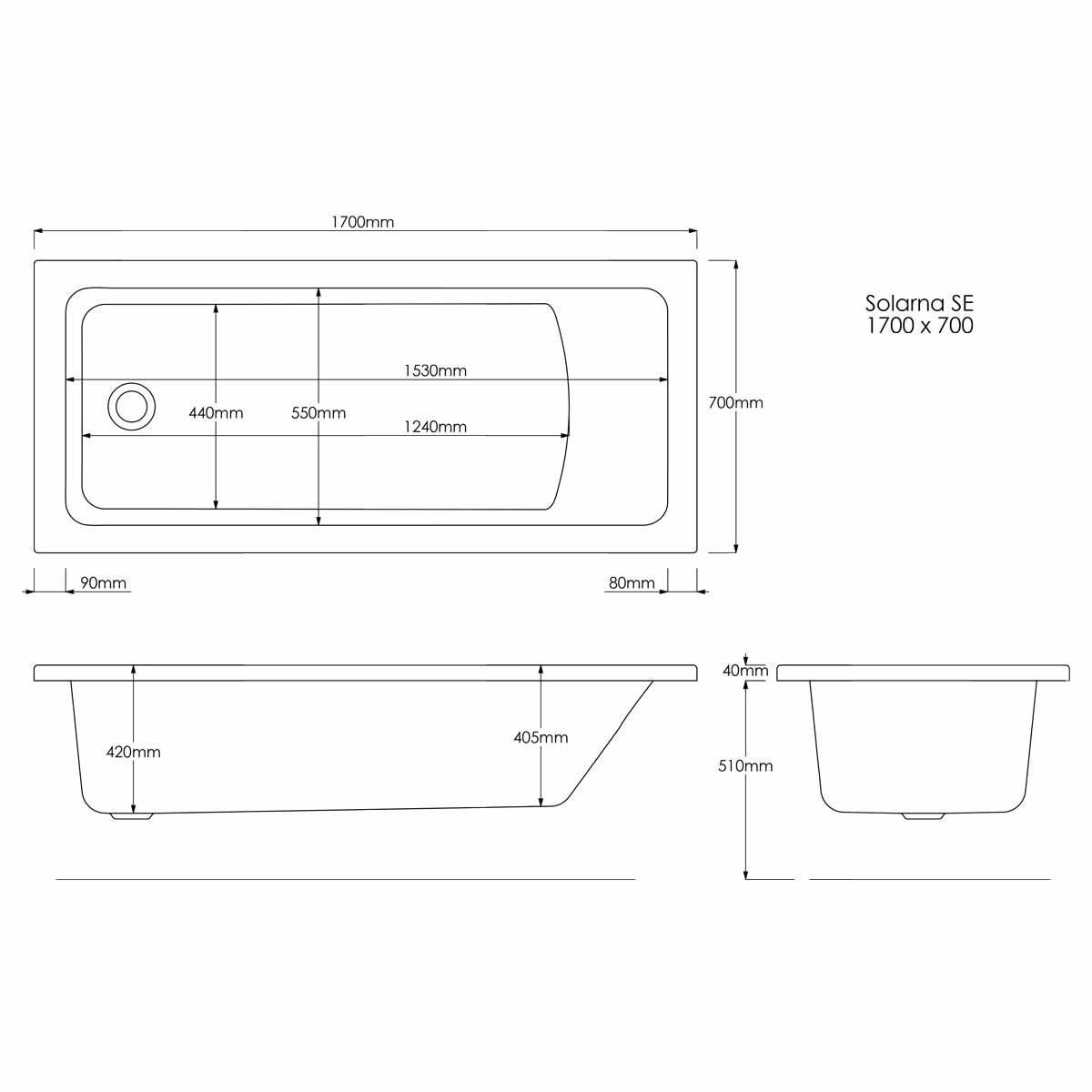 Trojan Solarna Single Ended Bath 1700x700mm