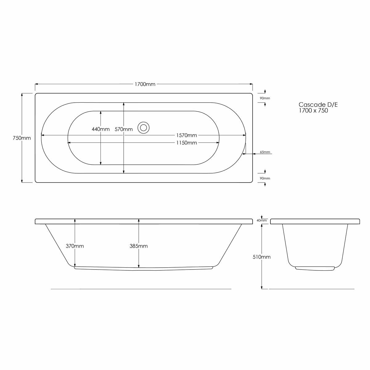 Trojan Cascade Double Ended Bath 1700x750mm