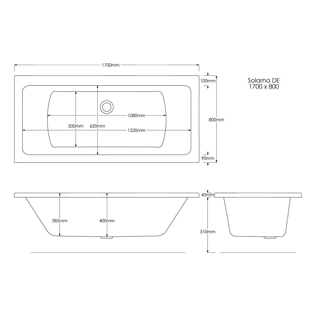 Trojan Solarna Double Ended Bath 1700x800mm