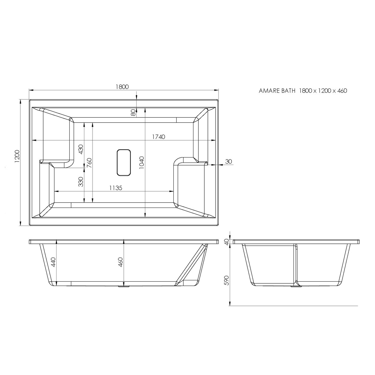 Trojan Amare Twin Soak Double Ended Bath 1800x1200mm