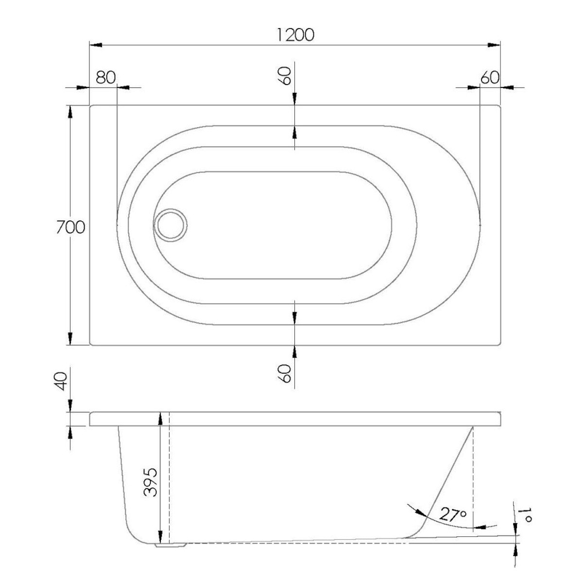 Trojan Cascade Single Ended Bath 1200x700mm