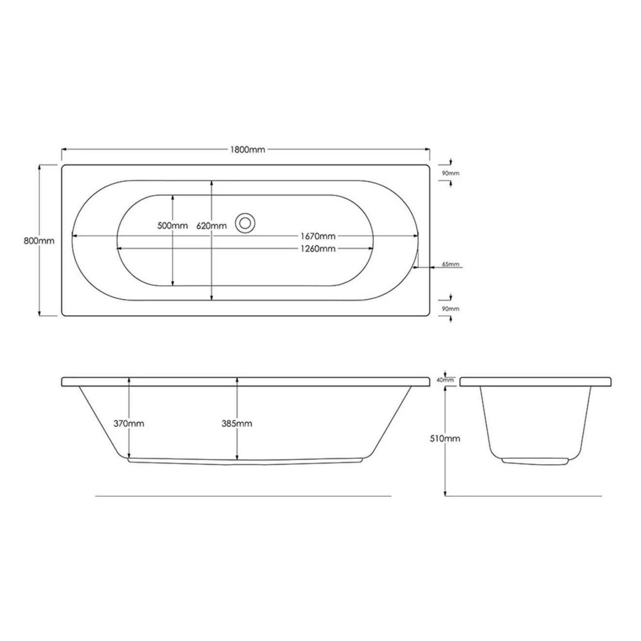 Trojan Cascade Double Ended Bath with 14 Jet Whirlpool System & Light 1800x800mm 