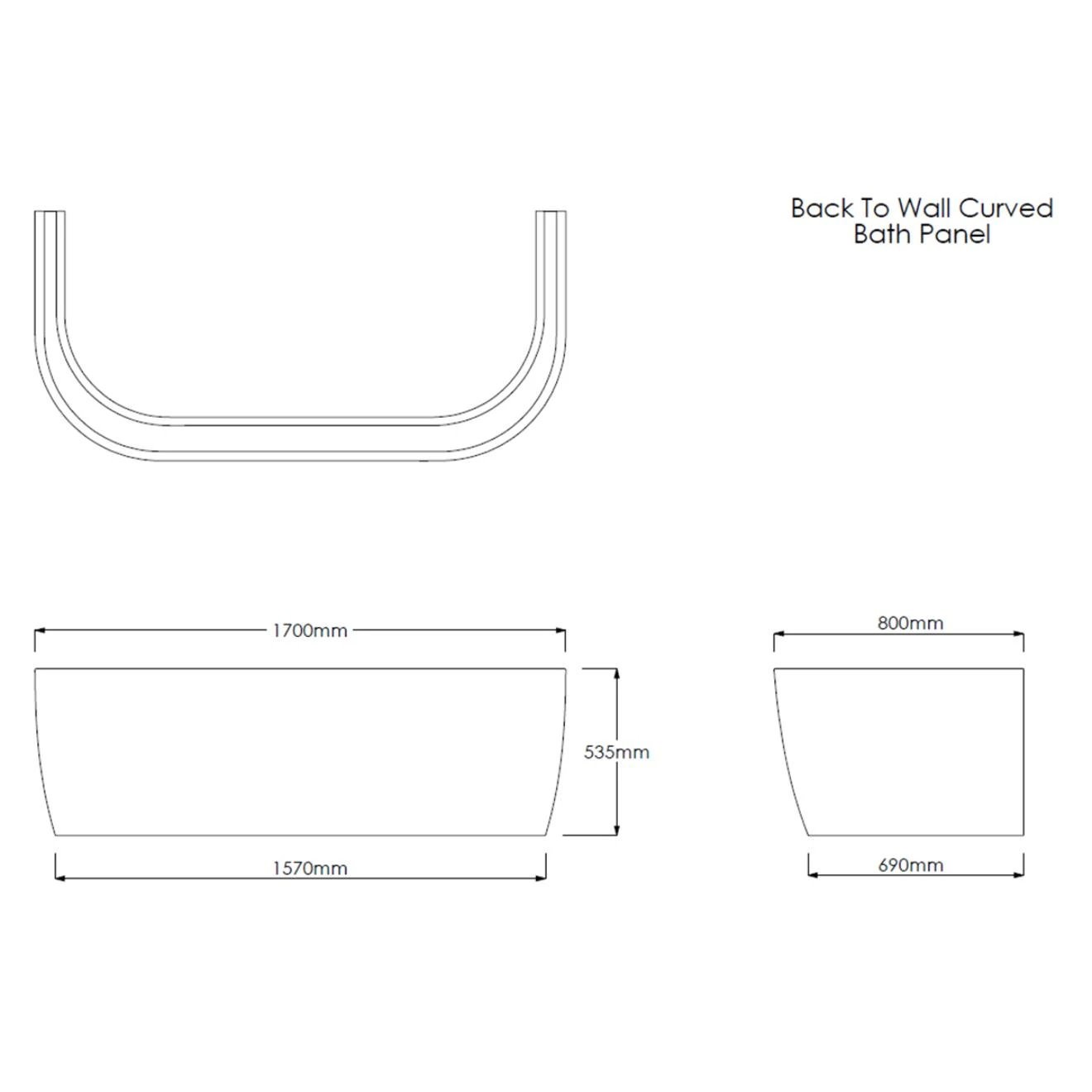 Trojan Curved D Shaped Bath & Panel 1700x800mm
