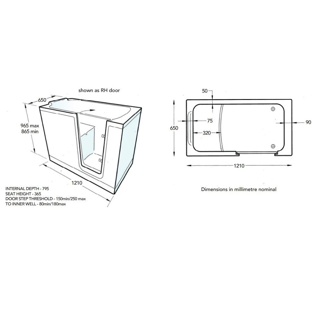 Trojan Bathe Easy Comfort Walk In Bath 1210x650mm Left Hand