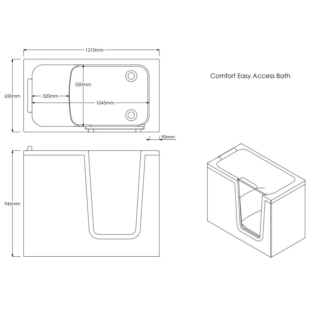 Trojan Bathe Easy Comfort Walk In Bath 1210x650mm Right Hand