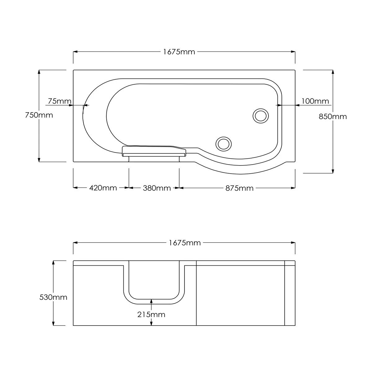 Trojan Bathe Easy Concert Walk In Shower Bath 1675x750mm Left Hand