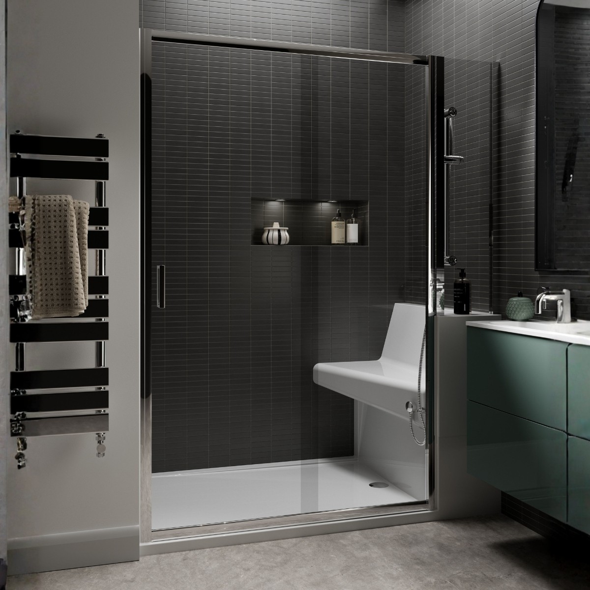 Living Shower Sliding Door Wall to Wall 1510x900mm RH