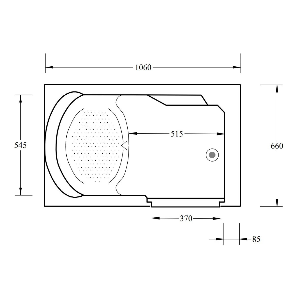 Trojan Bathe Easy Freedom Mini Walk In Bath 1060x660mm Right Hand