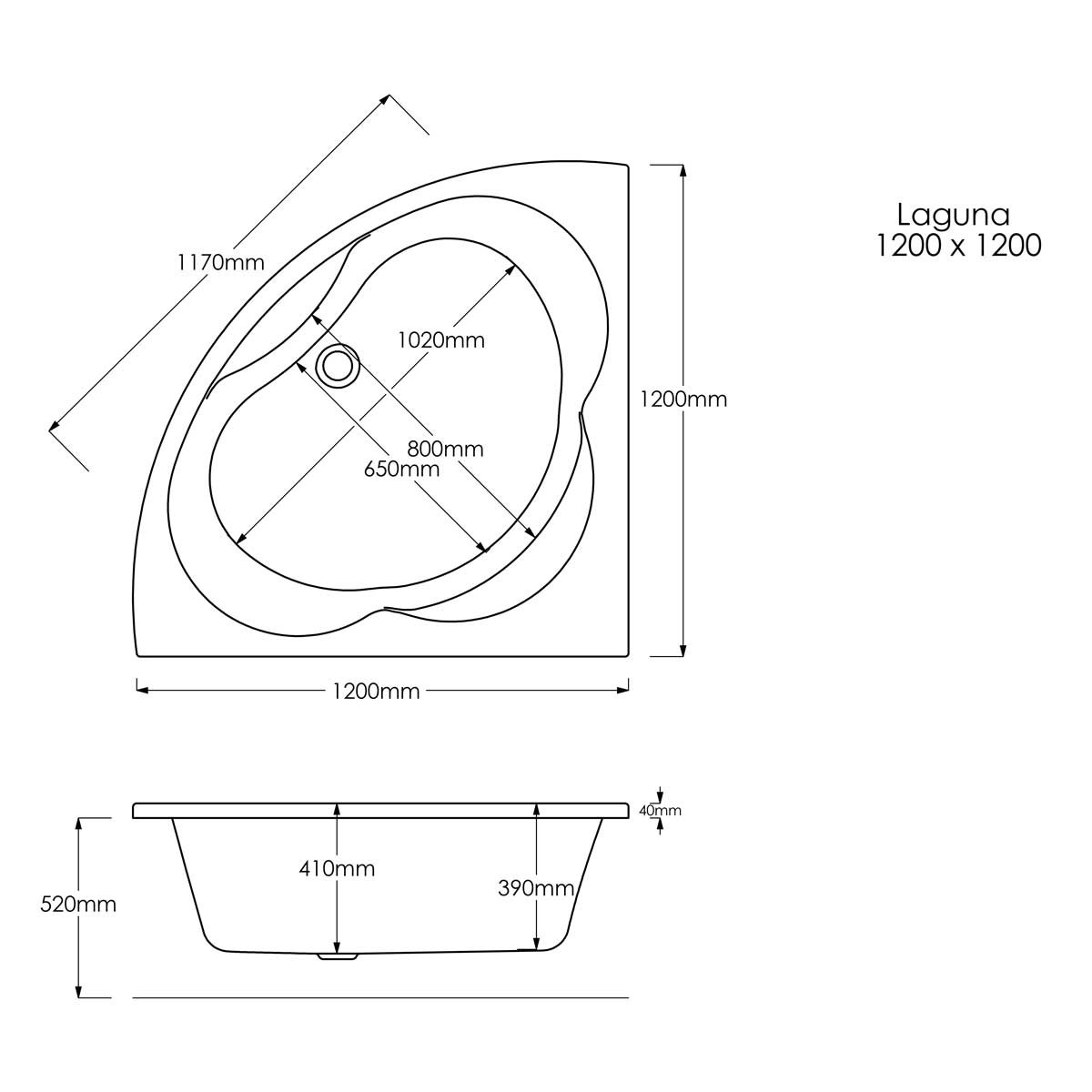Trojancast Laguna Corner Bath & Panel 1200x1200mm