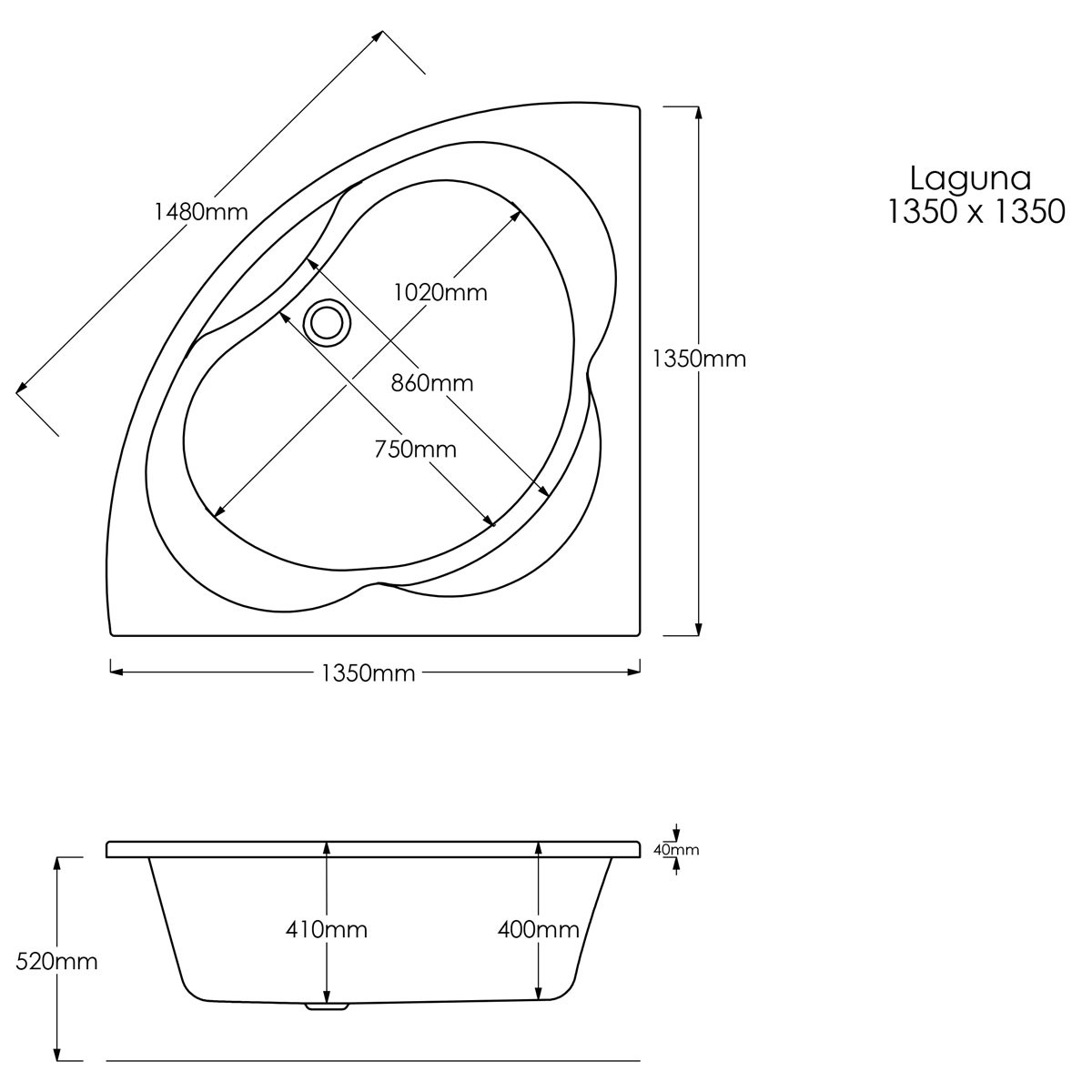 Trojancast Laguna Corner Bath & Panel 1350x1350mm