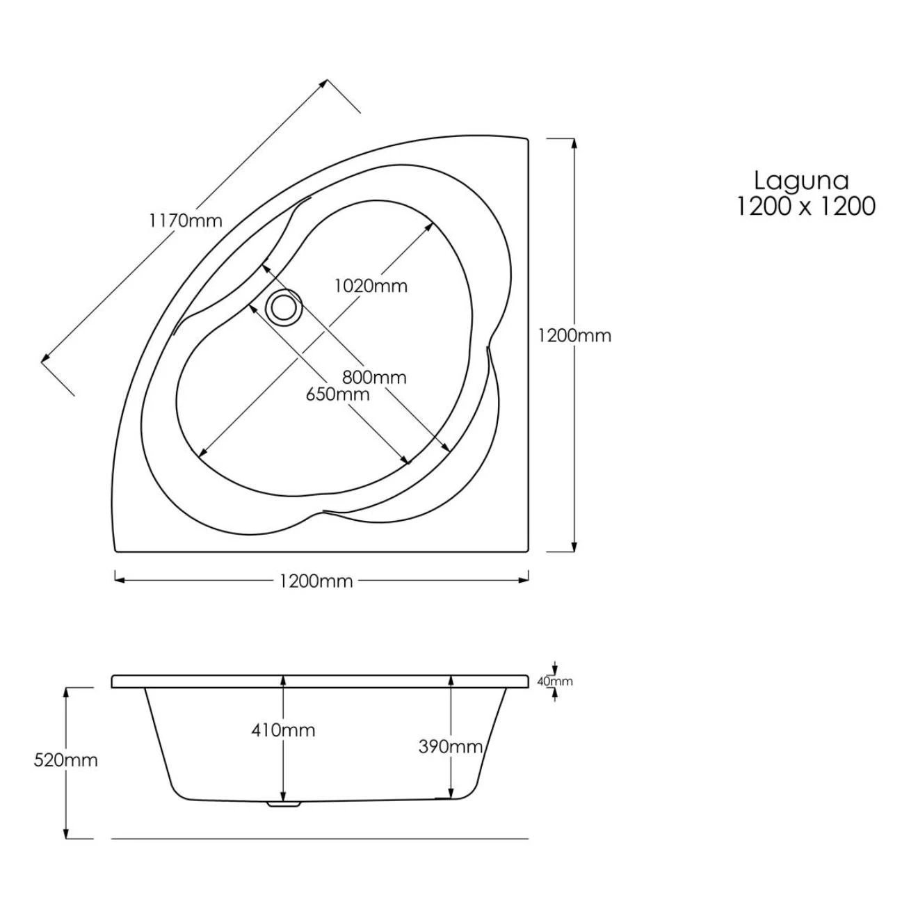 Trojan Laguna Corner Bath with 8 Jet Whirlpool System 1200x1200mm