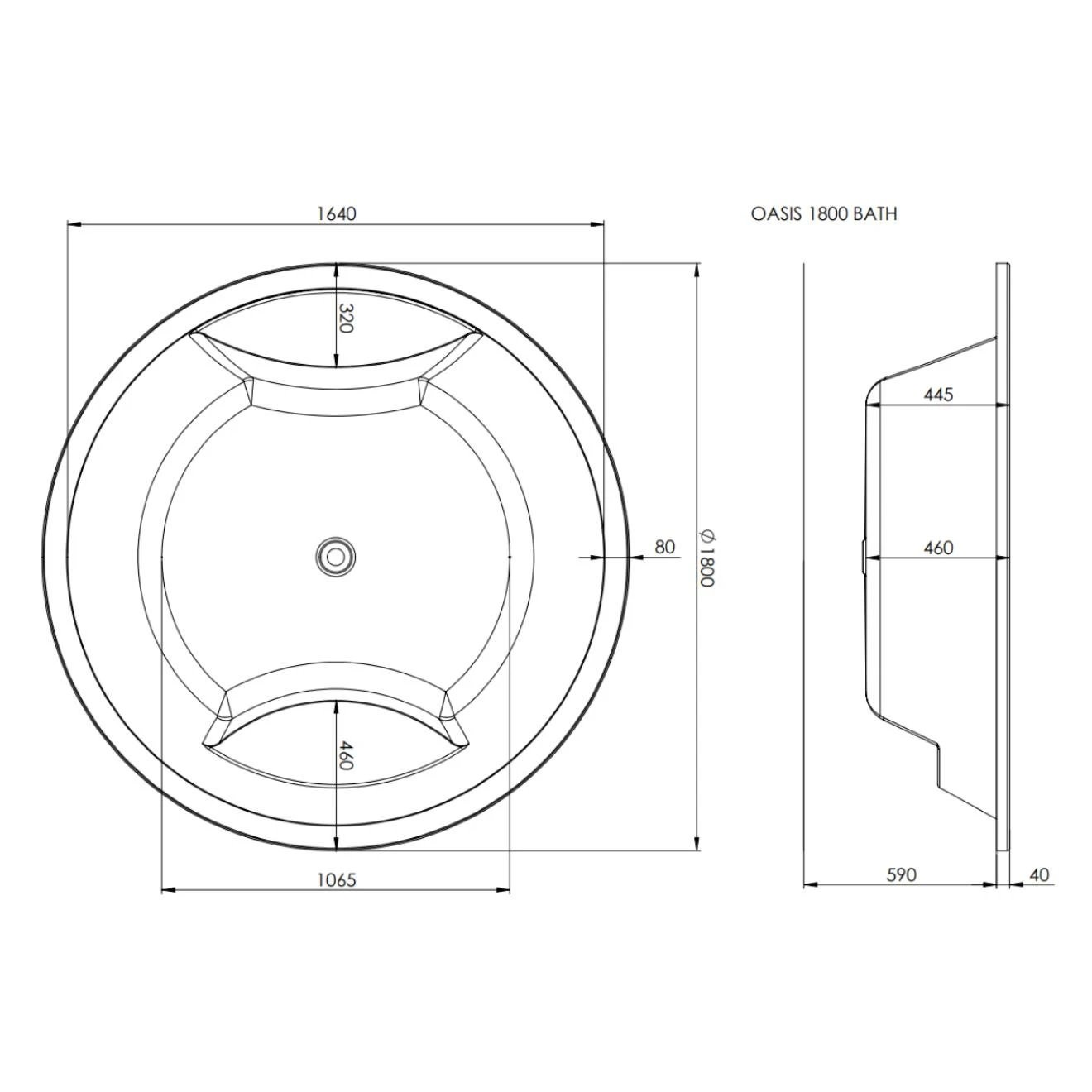Trojan Oasis Inset Bath with 14 Jet Whirlpool & 12 Jet Airspa System 1800mm 