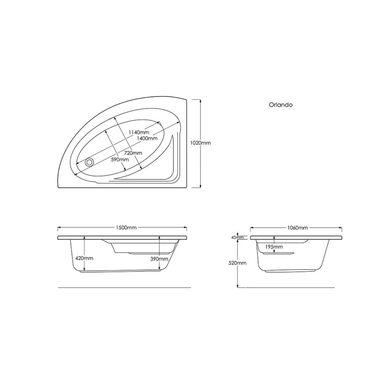 Trojancast Orlando Corner Bath with 8 Jet Whirlpool System 1500x1020mm Left Hand