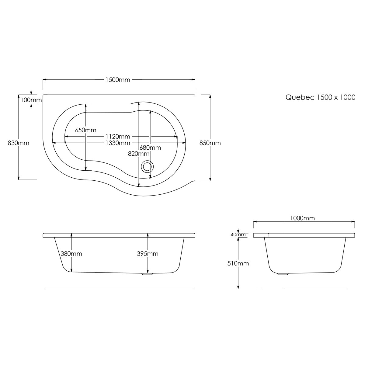 Trojan Quebec Corner Bath & Panel 1500x1000mm Left Hand