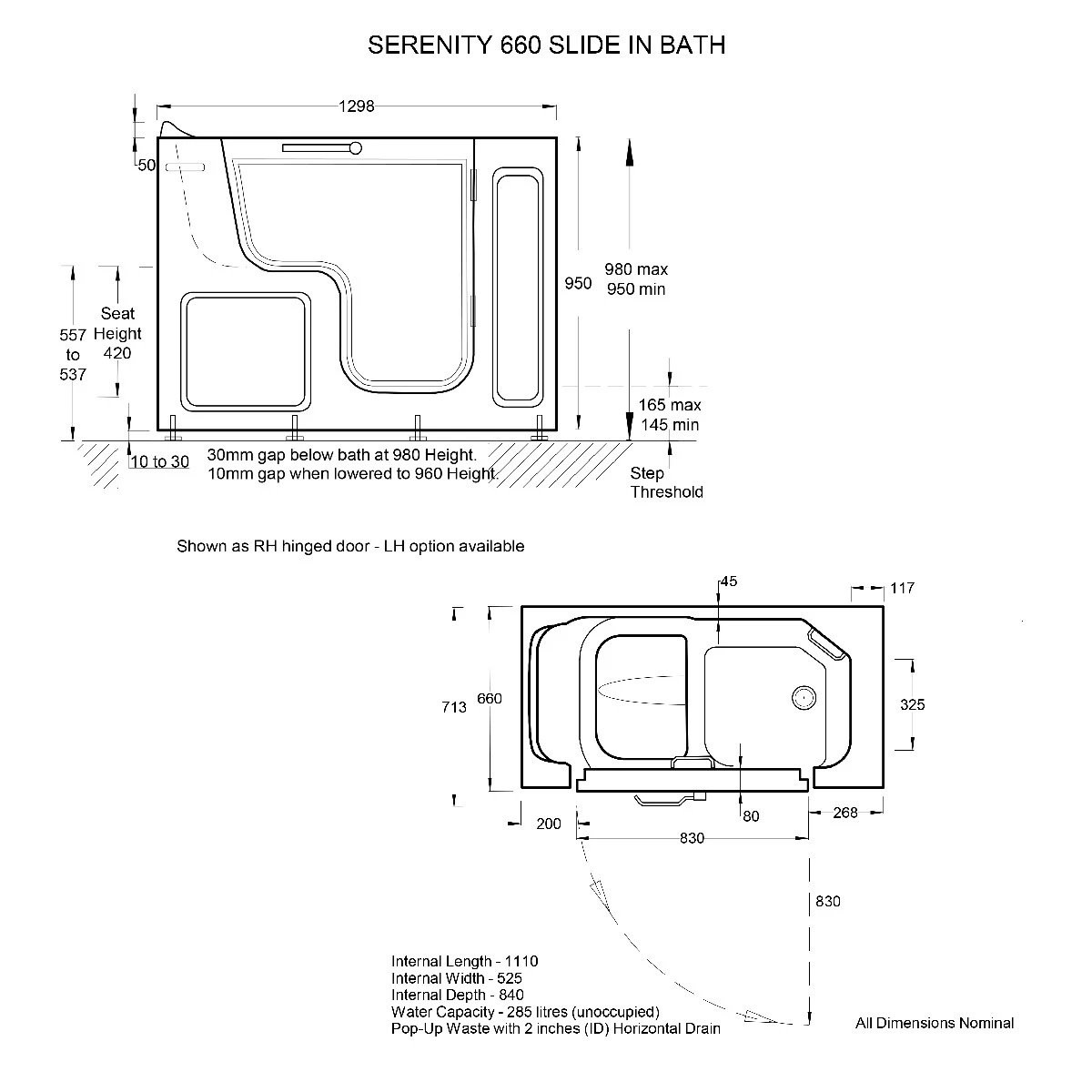 Trojan Bathe Easy Serenity Walk In Bath 1300x660mm Right Hand