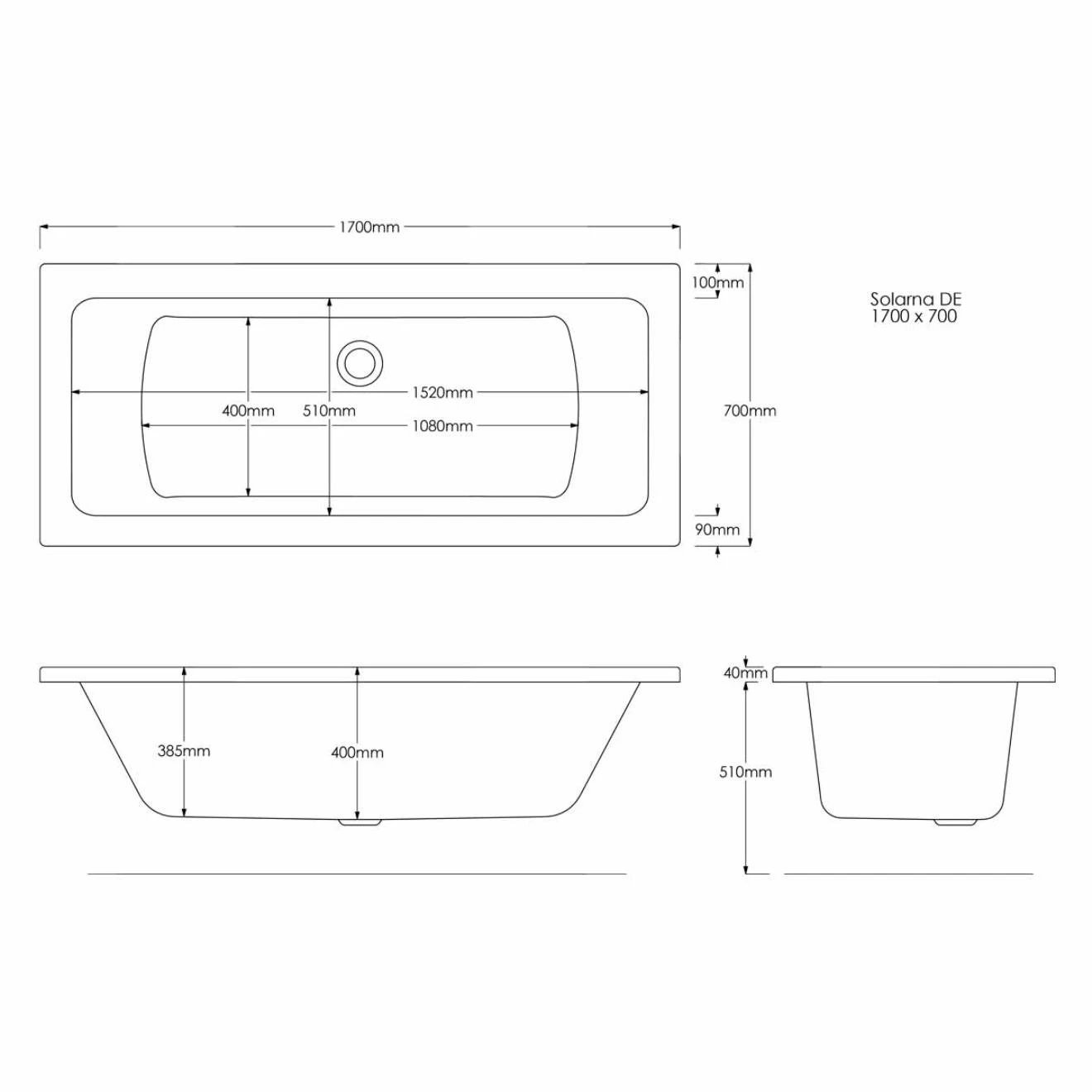 Trojan Solarna Double Ended Bath with 12 Jet Airspa System 1700x700mm 