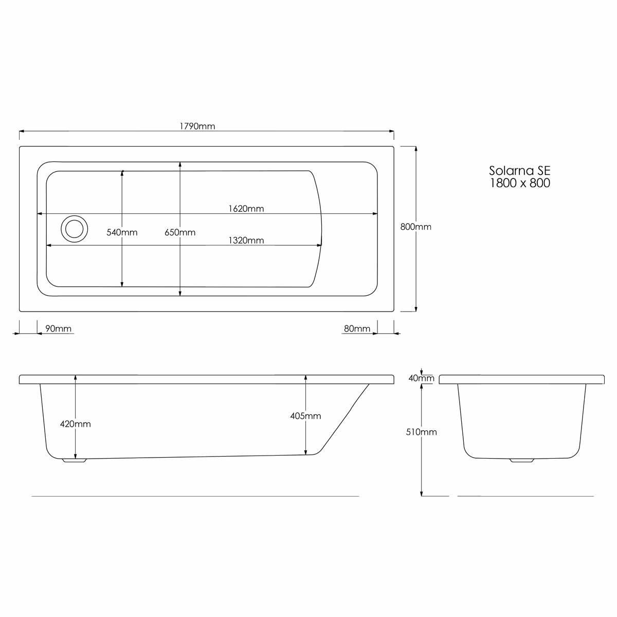 Trojancast Solarna Single Ended Bath 1800x800mm
