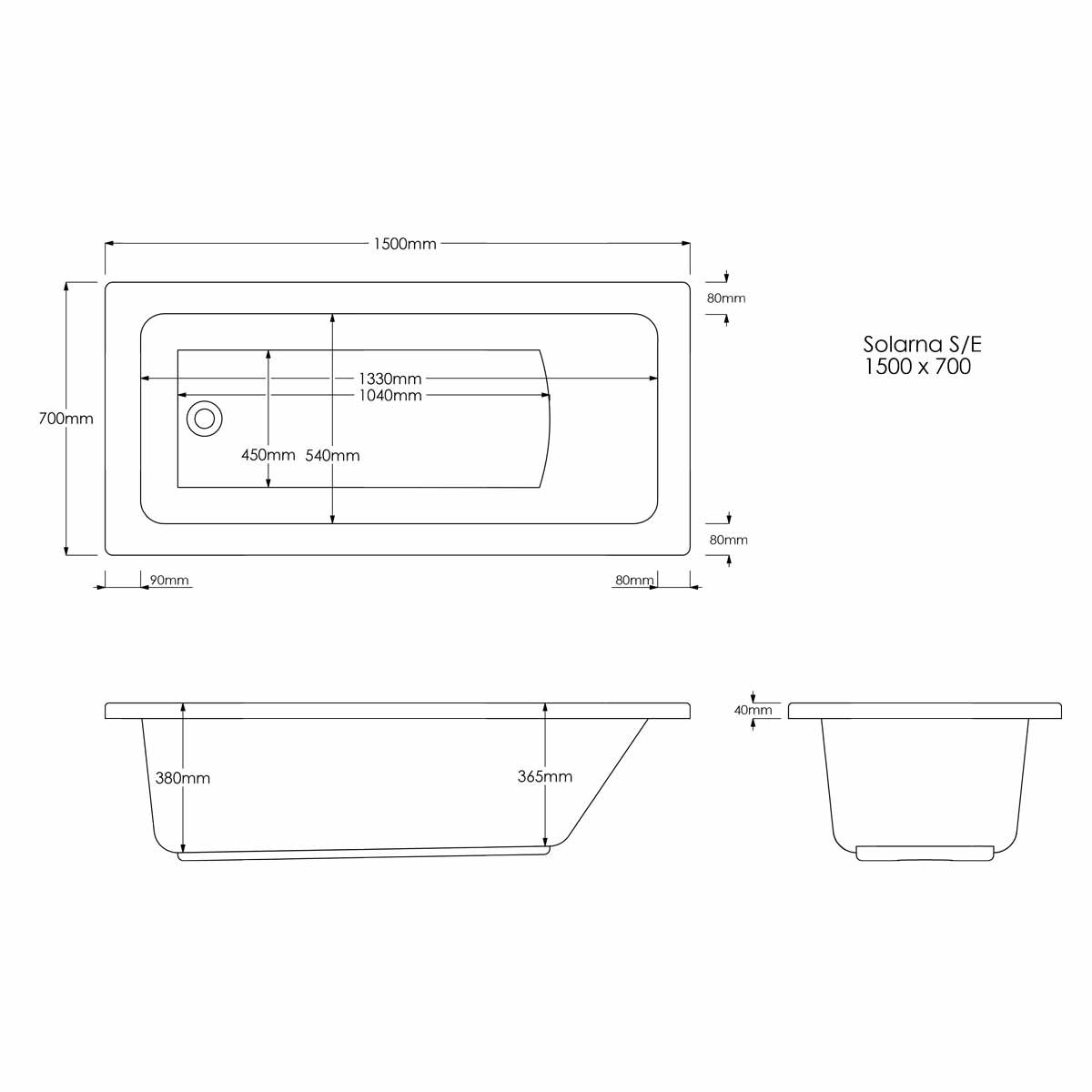 Trojancast Solarna Single Ended Bath 1500x700mm