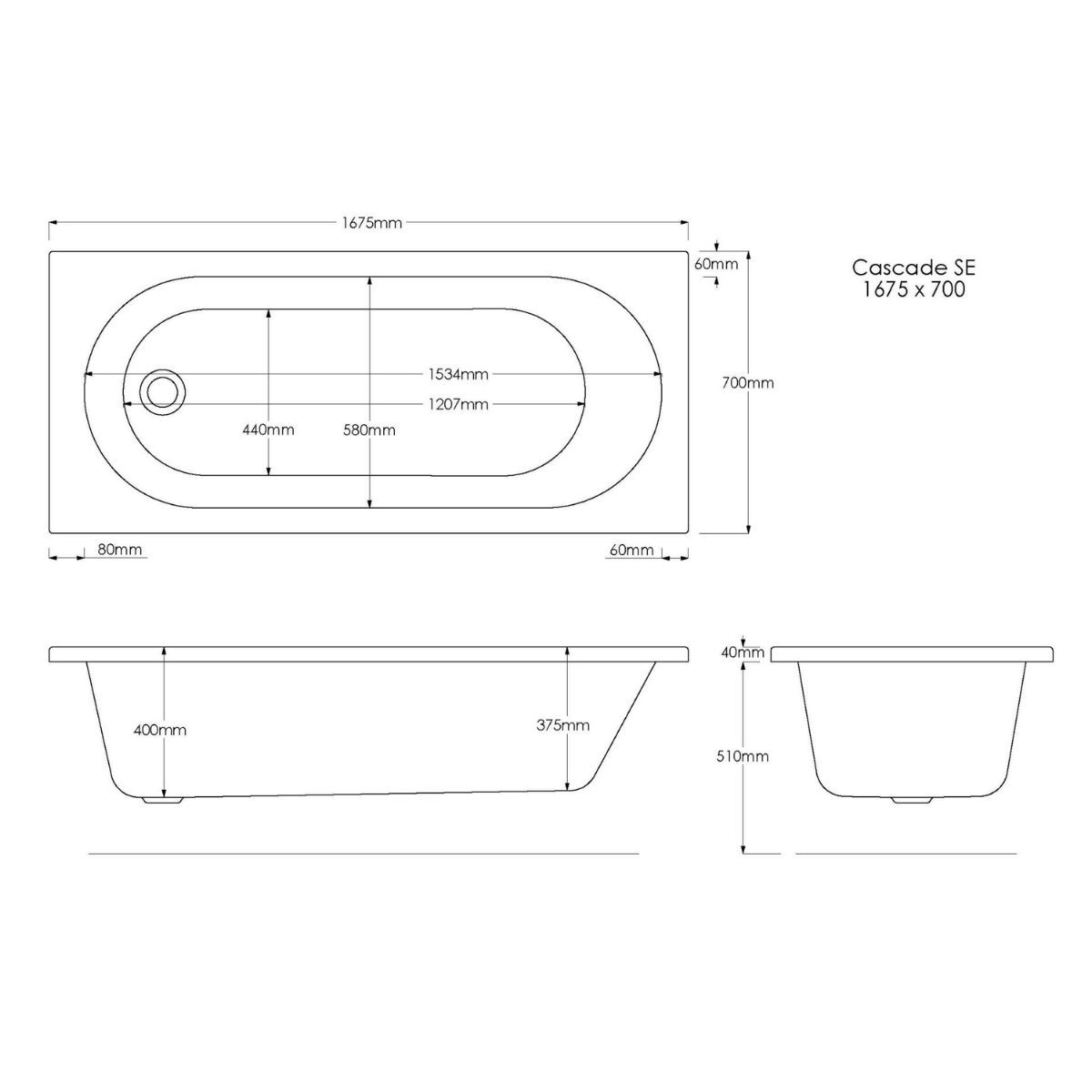 Trojancast Cascade Single Ended Bath 1675x700mm