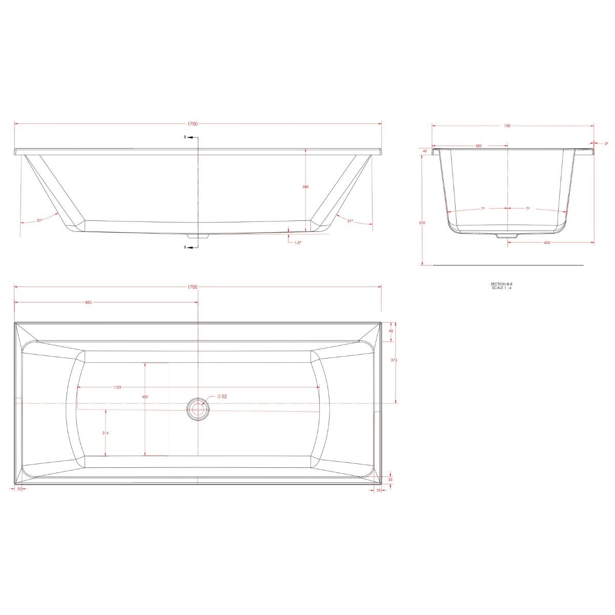 Trojancast Elite Edge Double Ended Bath 1700x750mm