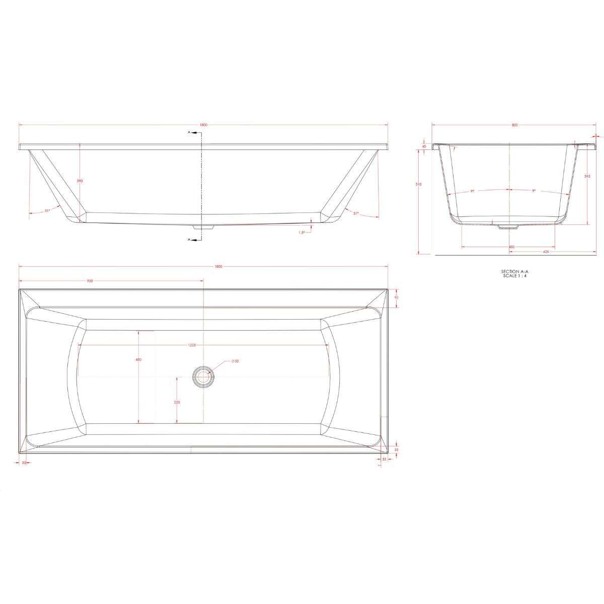 Trojancast Elite Edge Double Ended Bath 1800x800mm