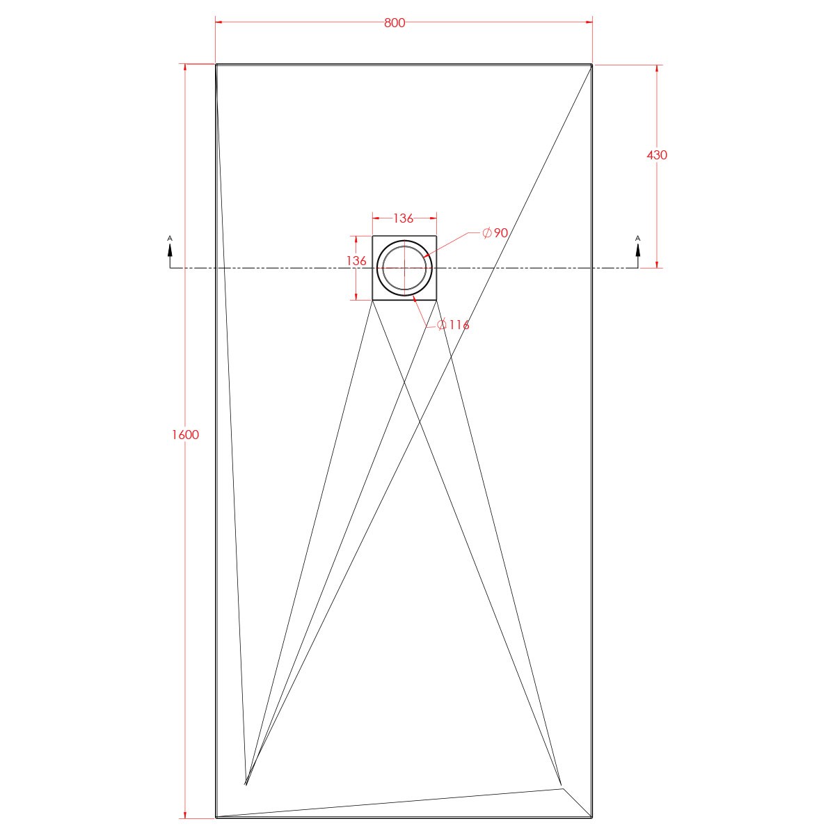 Traymate Slate Shower Tray Black 1600x800mm