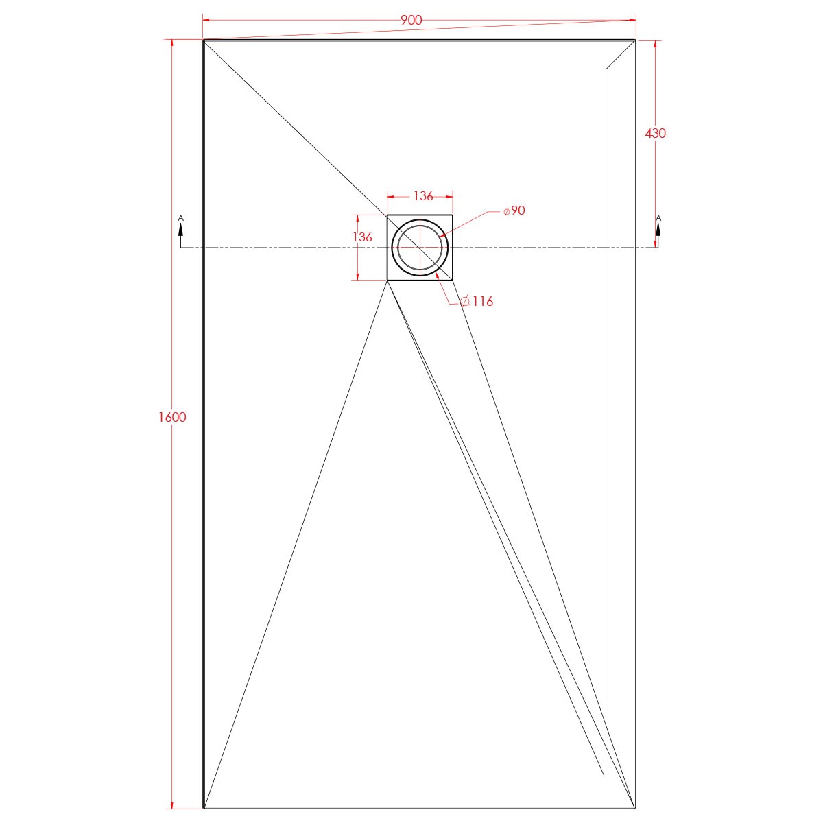 Traymate Slate Shower Tray Grey 1600x900mm