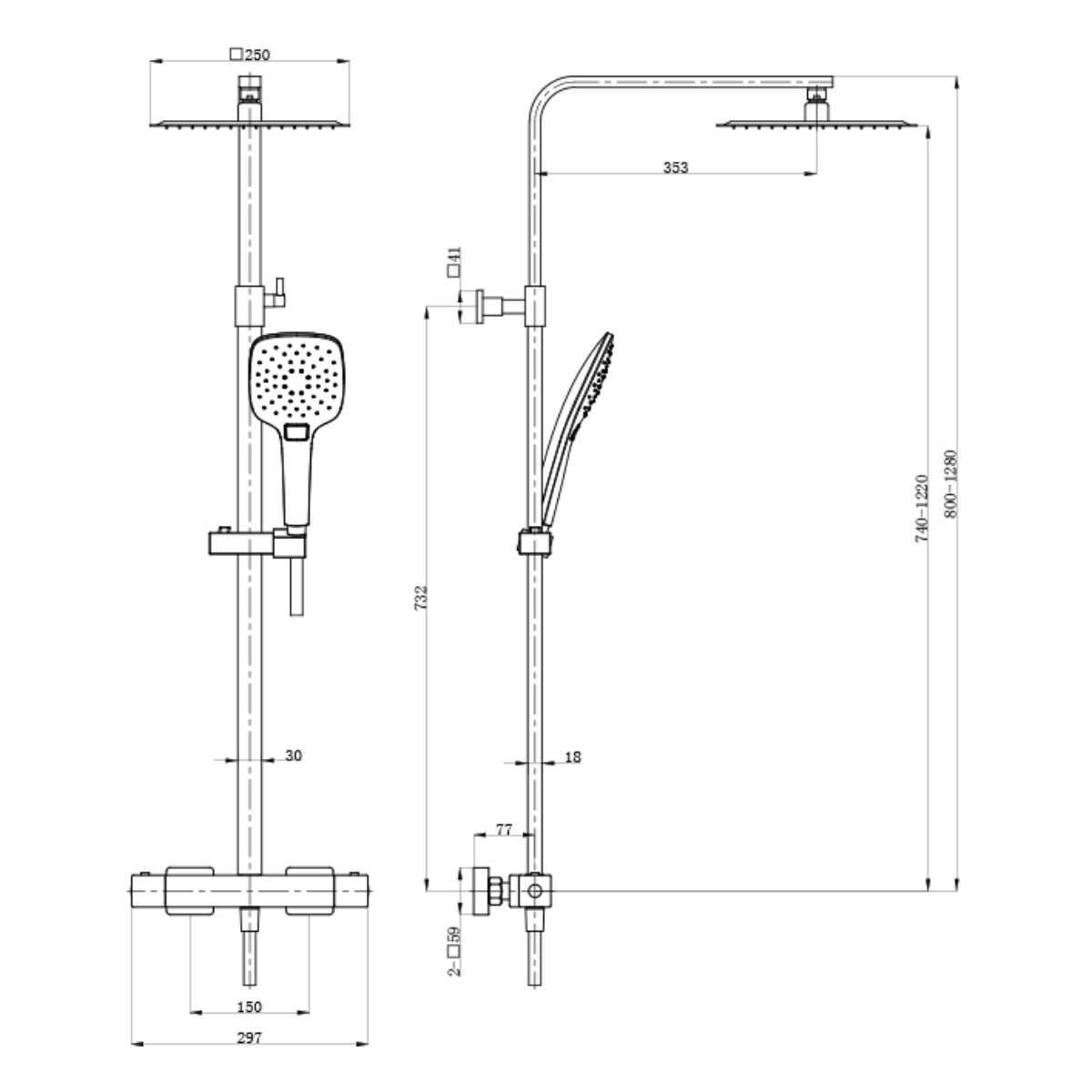Cube Chrome Cool Touch Thermostatic Bar Shower with Overhead & Slide Rail with Handset