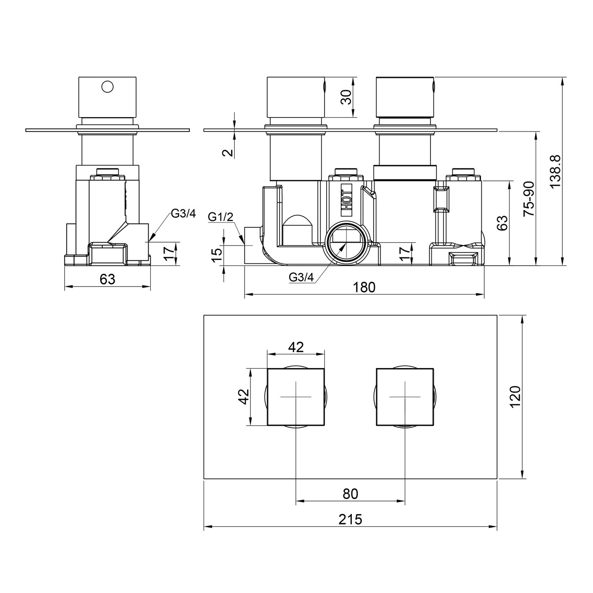 Cube Chrome Twin Concealed Thermostatic Shower Valve