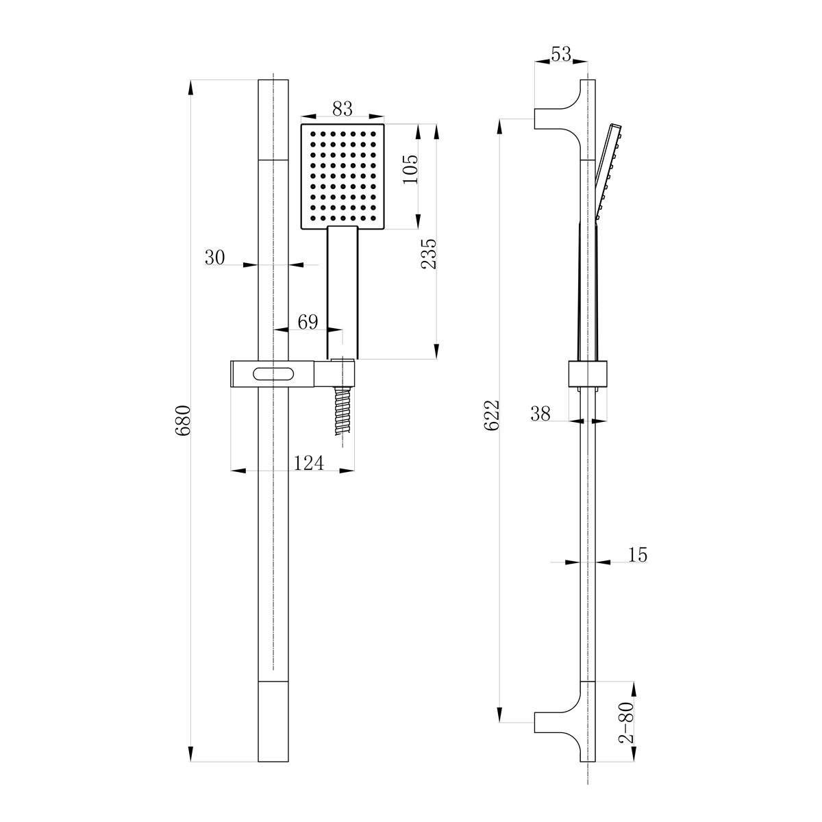 Cube Chrome Slide Rail with Handset