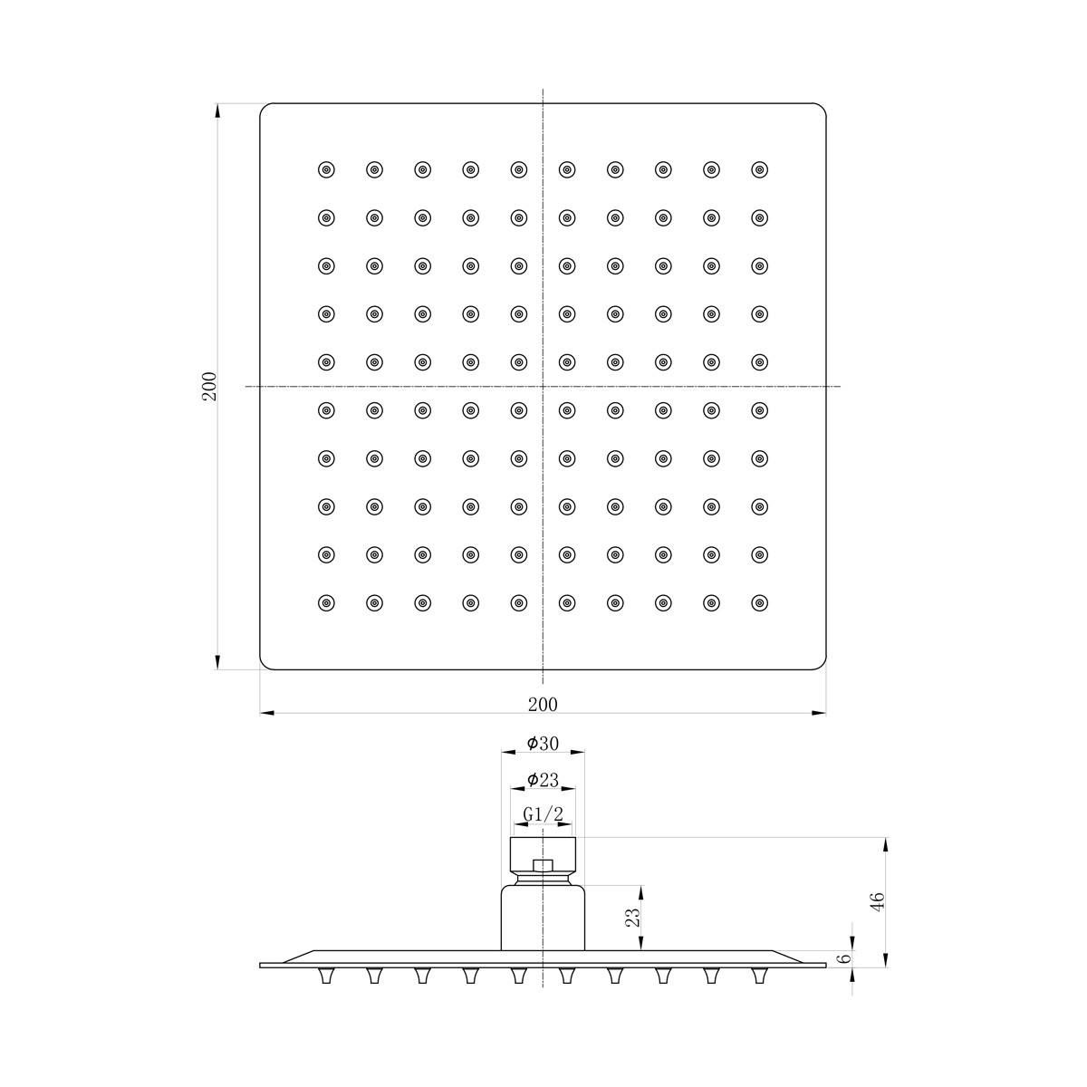 Cube Chrome Thin Shower Head 200mm