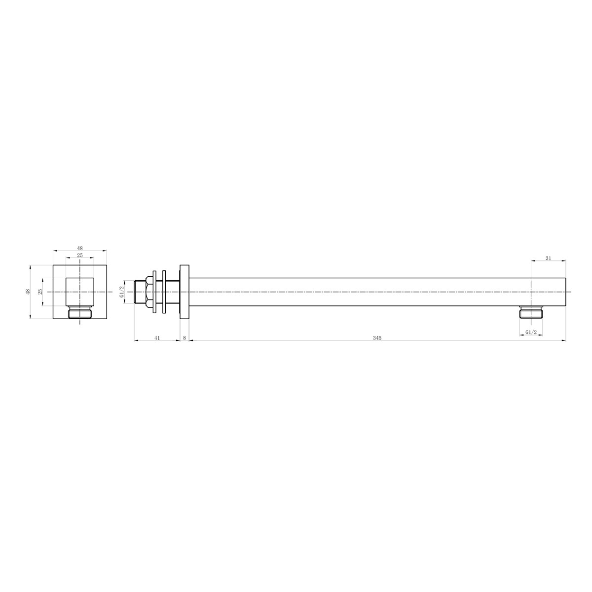 Cube Chrome Wall Shower Arm