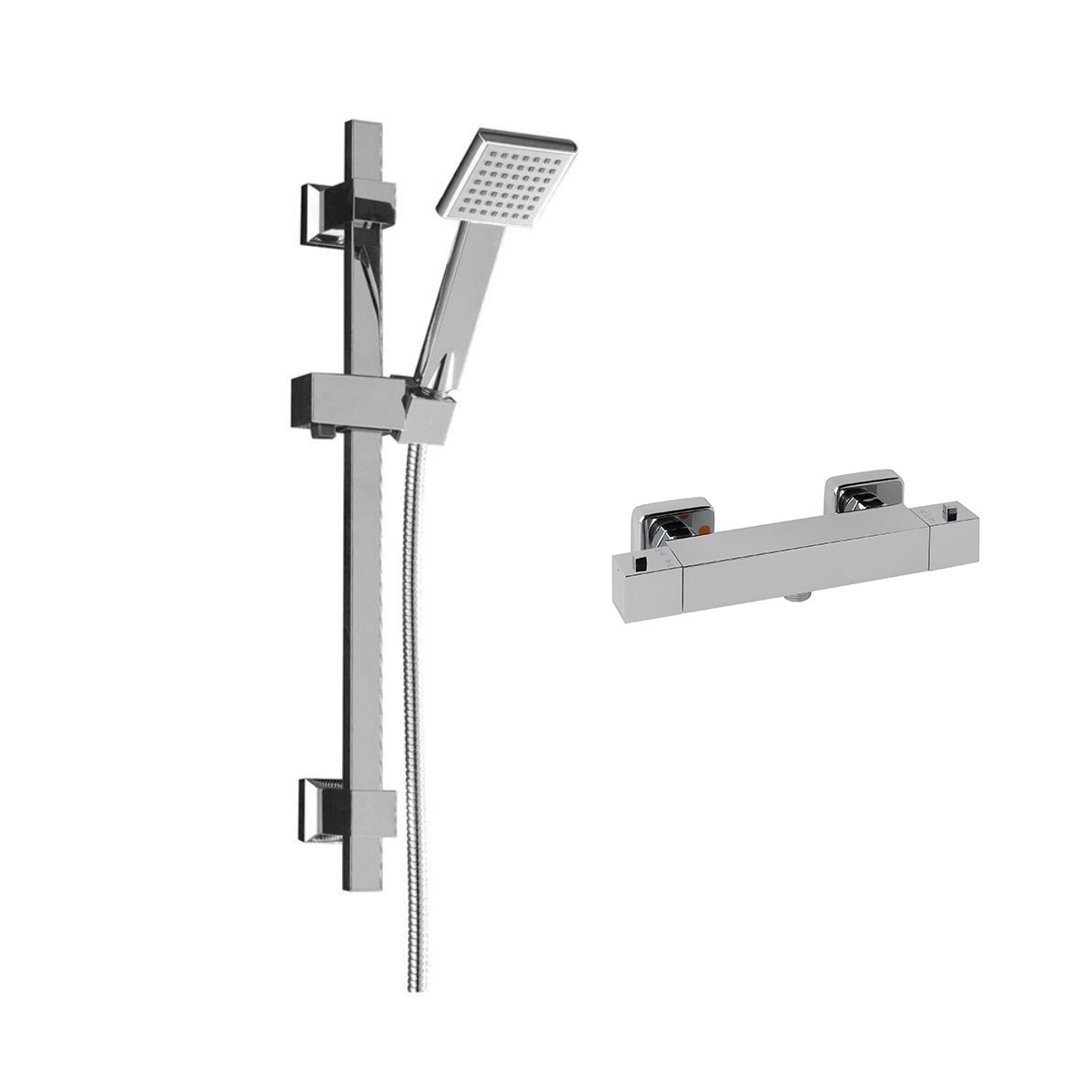 Cube Chrome Thermostatic Bar Shower with Slide Rail & Handset