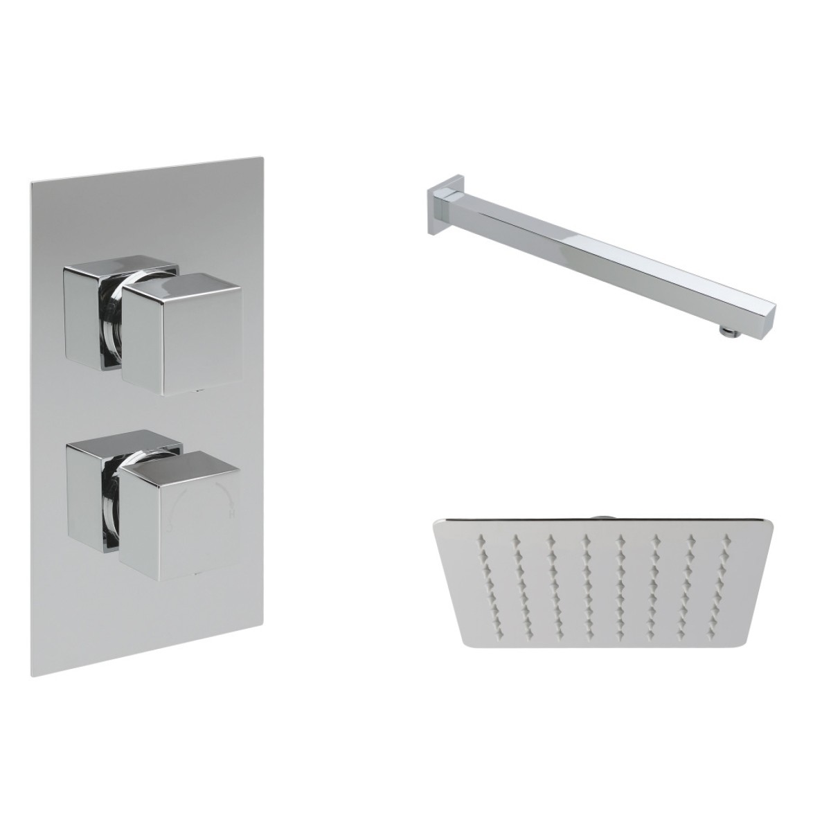 Cube Chrome Single Function Concealed Thermostatic Shower with Overhead